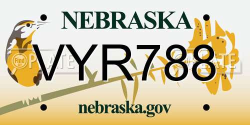 VYR788 Nebraska License Plate