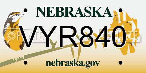 VYR840 Nebraska License Plate