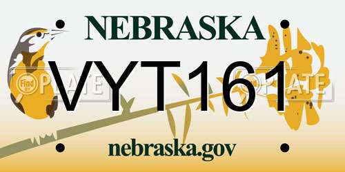 VYT161 Nebraska License Plate