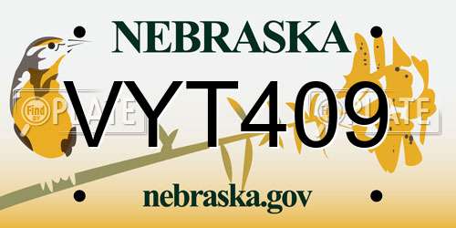 VYT409 Nebraska License Plate