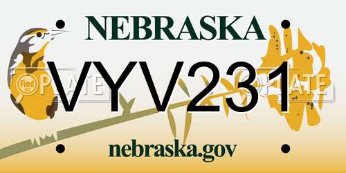 VYV231 Nebraska License Plate