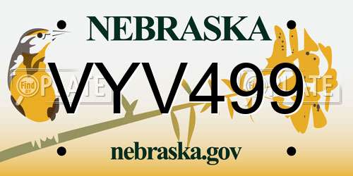 VYV499 Nebraska License Plate