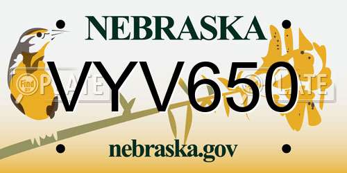 VYV650 Nebraska License Plate
