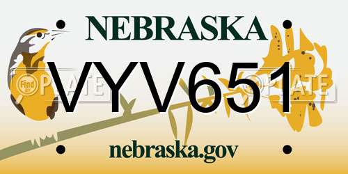 VYV651 Nebraska License Plate