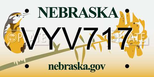 VYV717 Nebraska License Plate