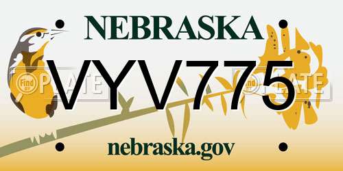 VYV775 Nebraska License Plate