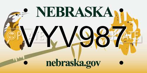 VYV987 Nebraska License Plate