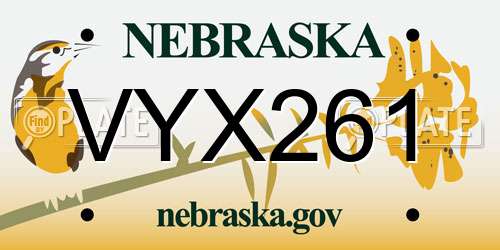 VYX261 Nebraska License Plate