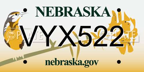 VYX522 Nebraska License Plate