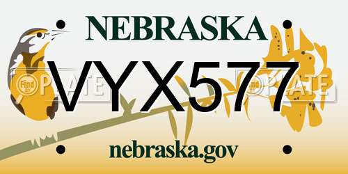 VYX577 Nebraska License Plate