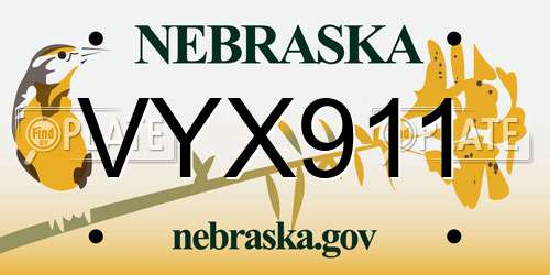 VYX911 Nebraska License Plate