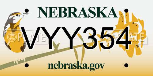 VYY354 Nebraska License Plate