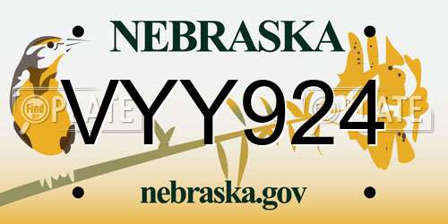 VYY924 Nebraska License Plate