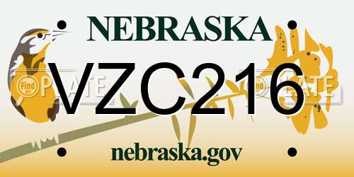 VZC216 Nebraska License Plate