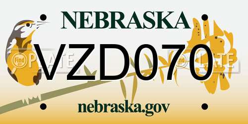 VZD070 Nebraska License Plate