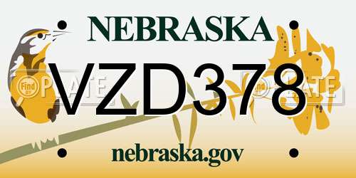 VZD378 Nebraska License Plate