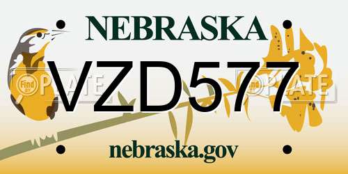 VZD577 Nebraska License Plate