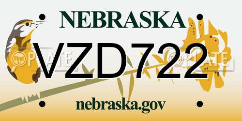 VZD722 Nebraska License Plate