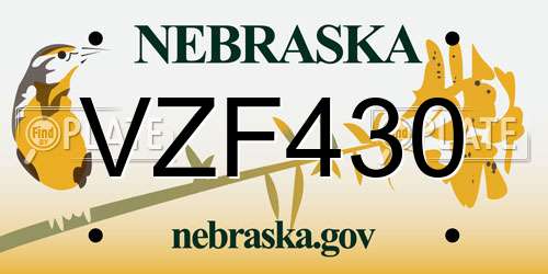 VZF430 Nebraska License Plate