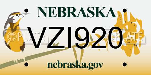 VZI920 Nebraska License Plate