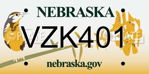 VZK401 Nebraska License Plate