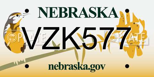 VZK577 Nebraska License Plate