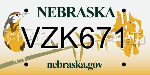 VZK671 Nebraska License Plate