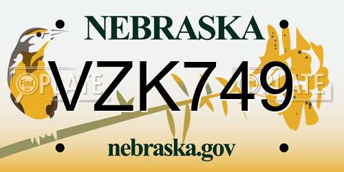 VZK749 Nebraska License Plate