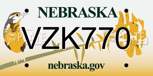 VZK770 Nebraska License Plate