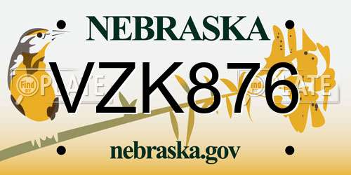 VZK876 Nebraska License Plate