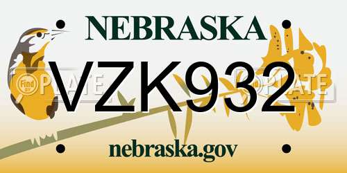 VZK932 Nebraska License Plate