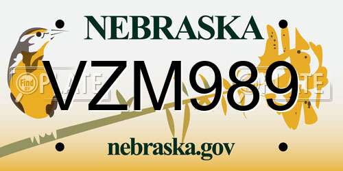 VZM989 Nebraska License Plate
