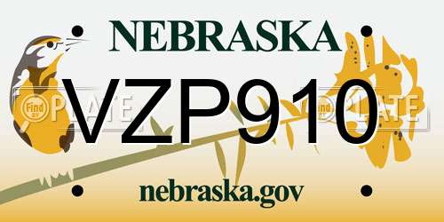 VZP910 Nebraska License Plate