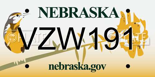 VZW191 Nebraska License Plate