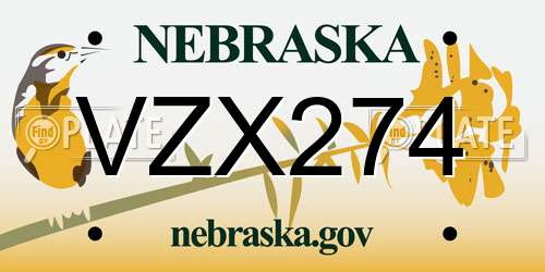 VZX274 Nebraska License Plate