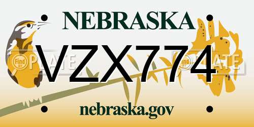 VZX774 Nebraska License Plate