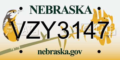 VZY3147 Nebraska License Plate