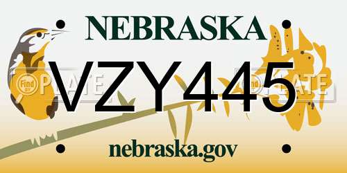 VZY445 Nebraska License Plate