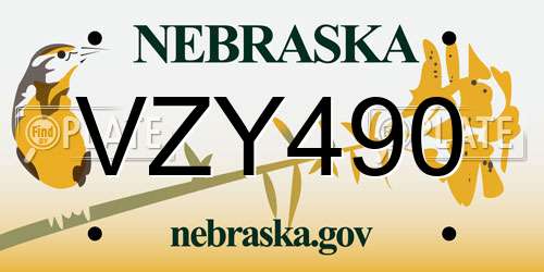 VZY490 Nebraska License Plate