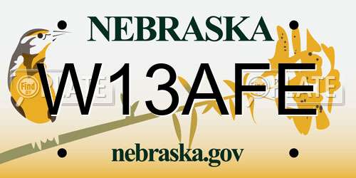 W13AFE Nebraska License Plate
