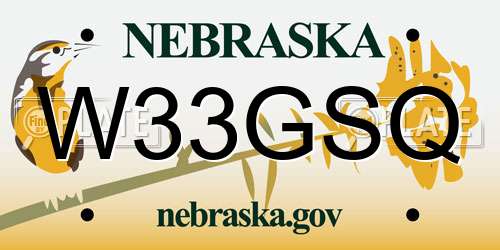 W33GSQ Nebraska License Plate