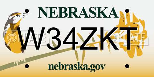 W34ZKT Nebraska License Plate