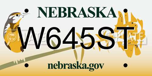 W645ST Nebraska License Plate
