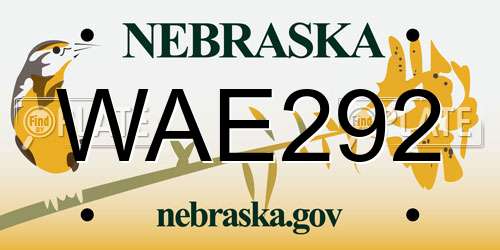 WAE292 Nebraska License Plate