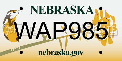 WAP985 Nebraska License Plate