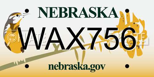 WAX756 Nebraska License Plate