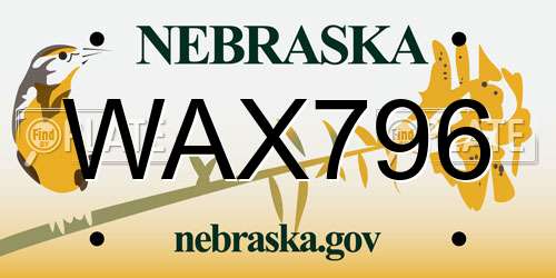 WAX796 Nebraska License Plate