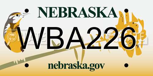 WBA226 Nebraska License Plate