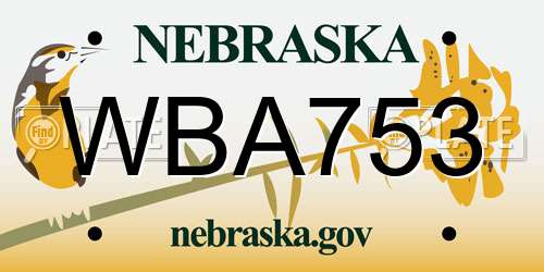 WBA753 Nebraska License Plate