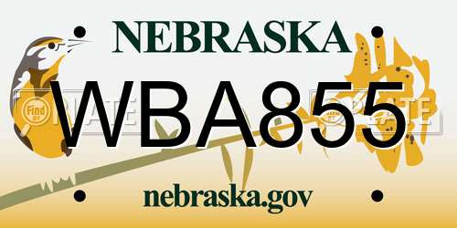 WBA855 Nebraska License Plate